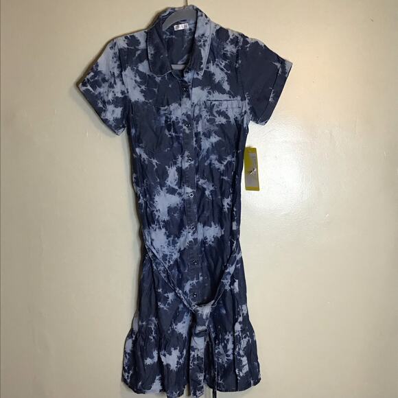 Spense Women Tie Dye denim Dress Sz. Sm button front Ruffle bottom NWT - Picture 5 of 10